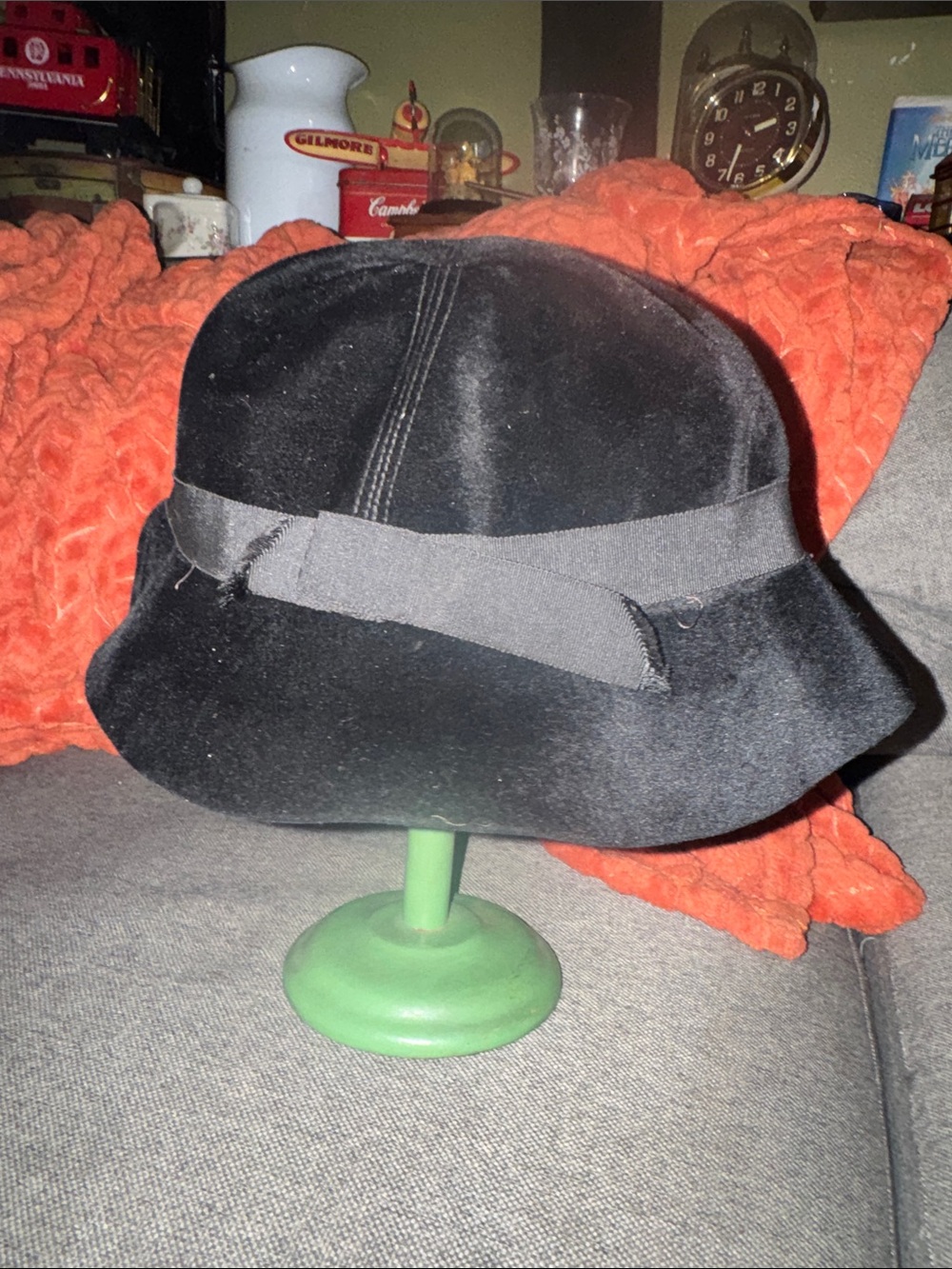 Vintage J.J. Haggarty Austrian Velour Black Cloche Hat Retro 50s Glamour